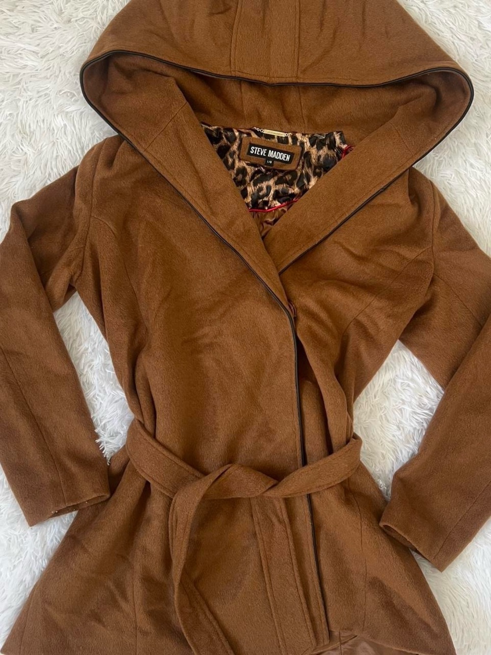 Steve Madden Camel Coat with Leopard-Print Lining